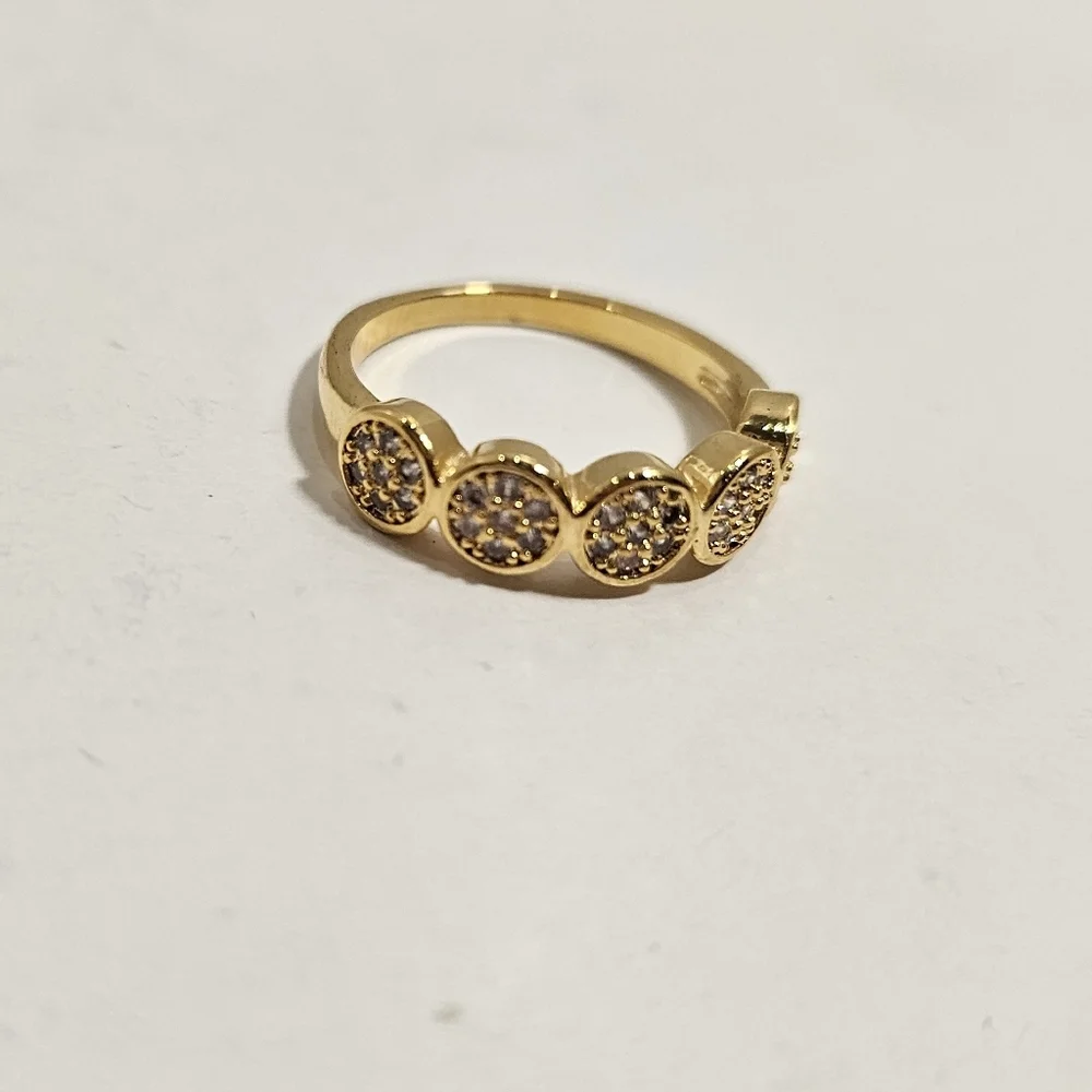 Gold Tone Pave Disc Band Ring - Women Jewelry